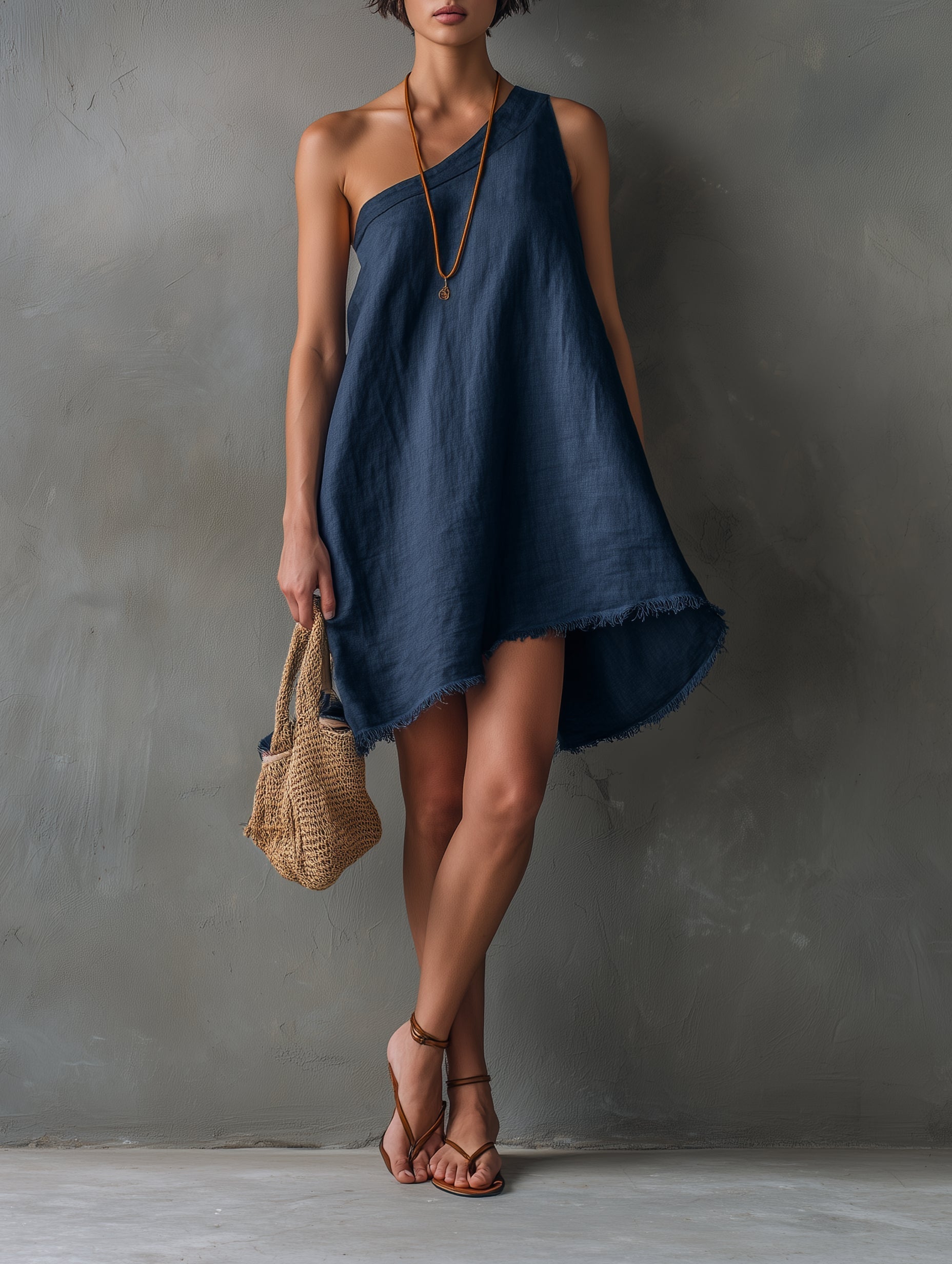 Asymmetrical Sleeveless Mini Dress Navy Blue