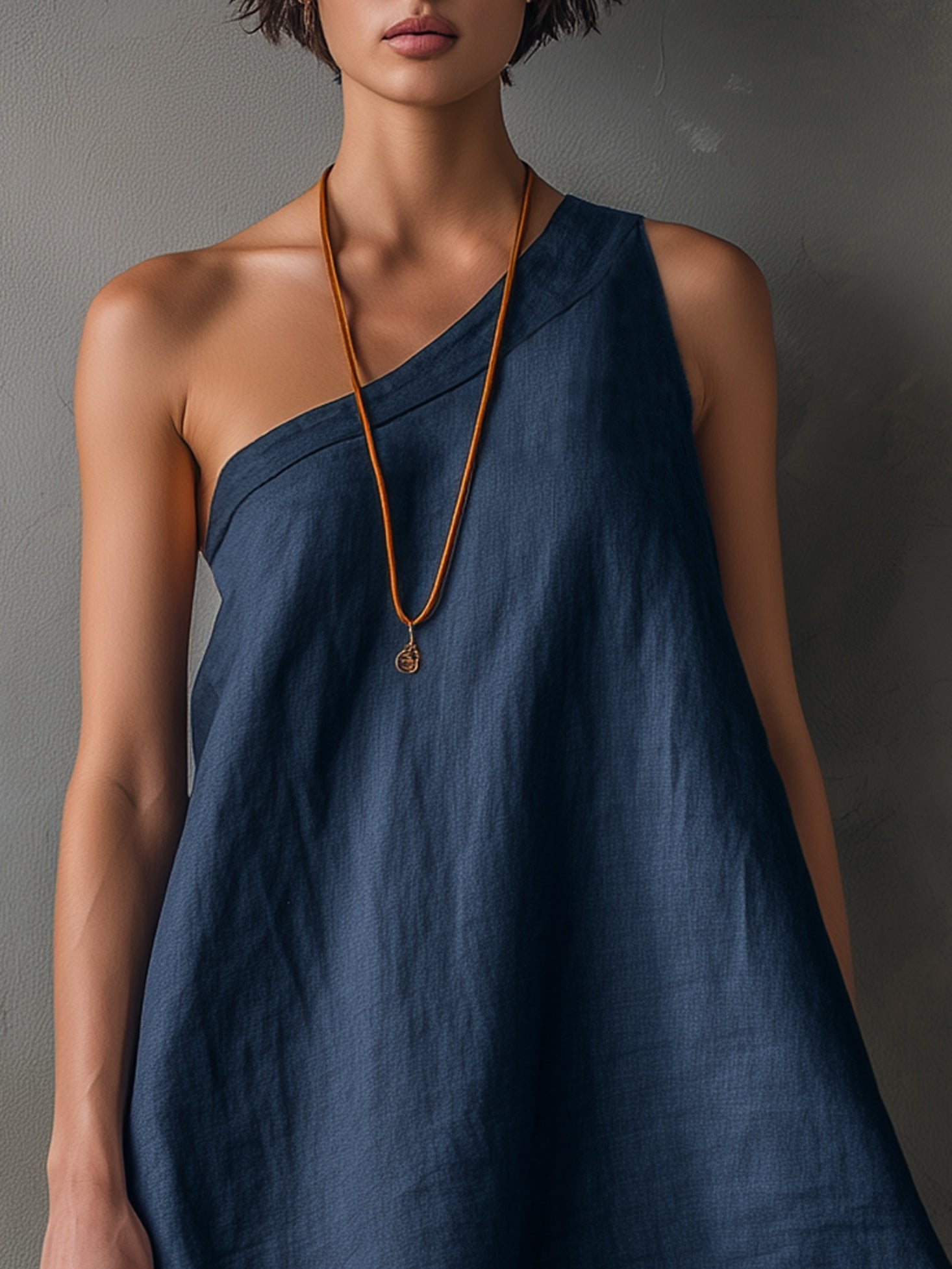 Asymmetrical Sleeveless Mini Dress Navy Blue