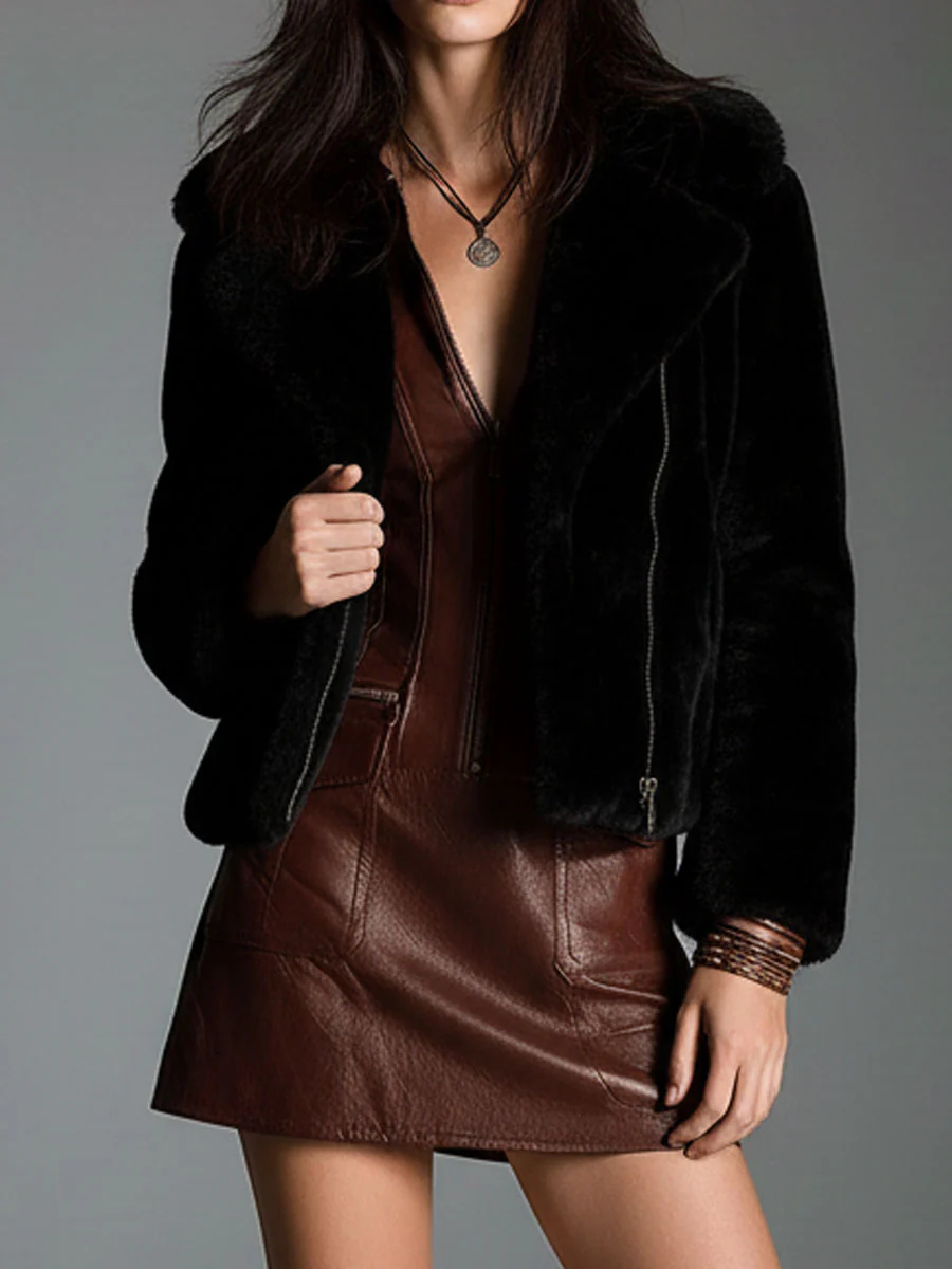 Mini Zip-Up Dress in Chocolate Brown Eco-Leather