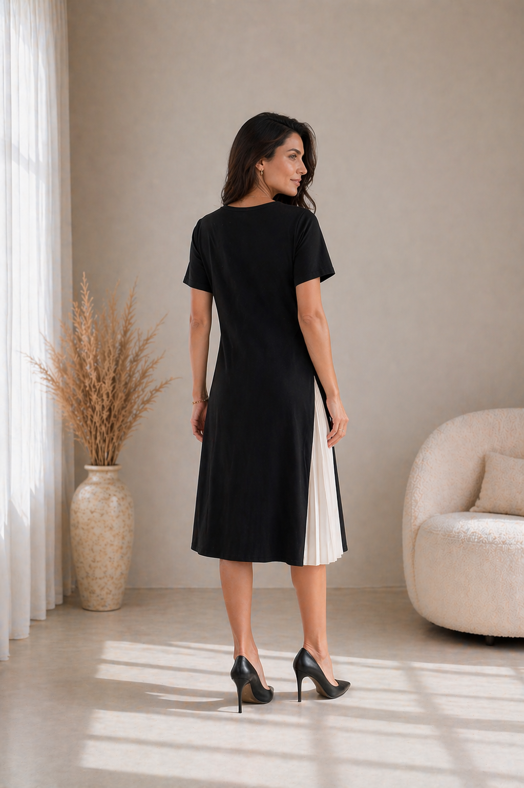 ELVENA™ | Pleated Panel Midi Dress