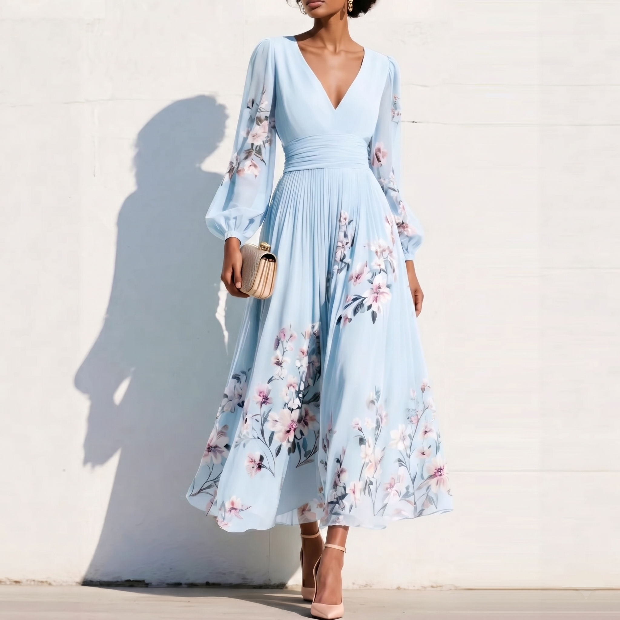 ELVENA™ | Puff Sleeve Midi Dress