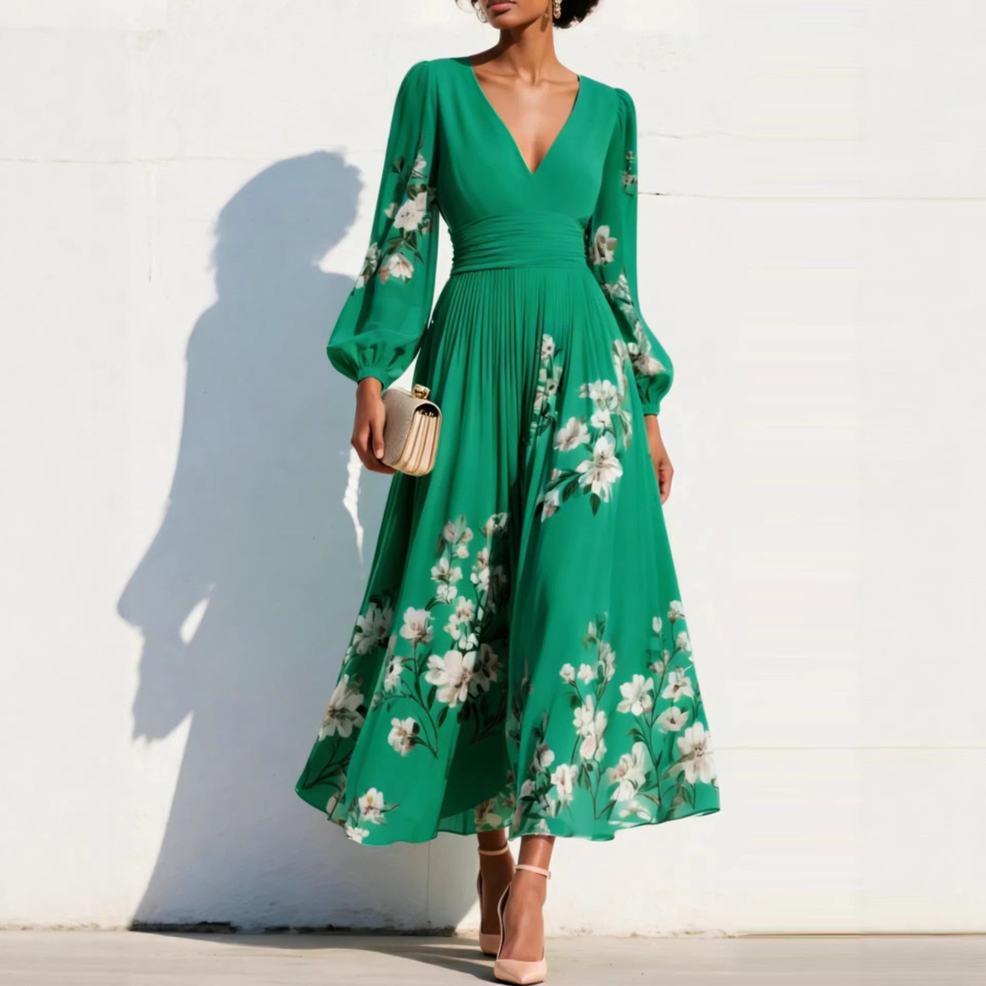ELVENA™ | Puff Sleeve Midi Dress