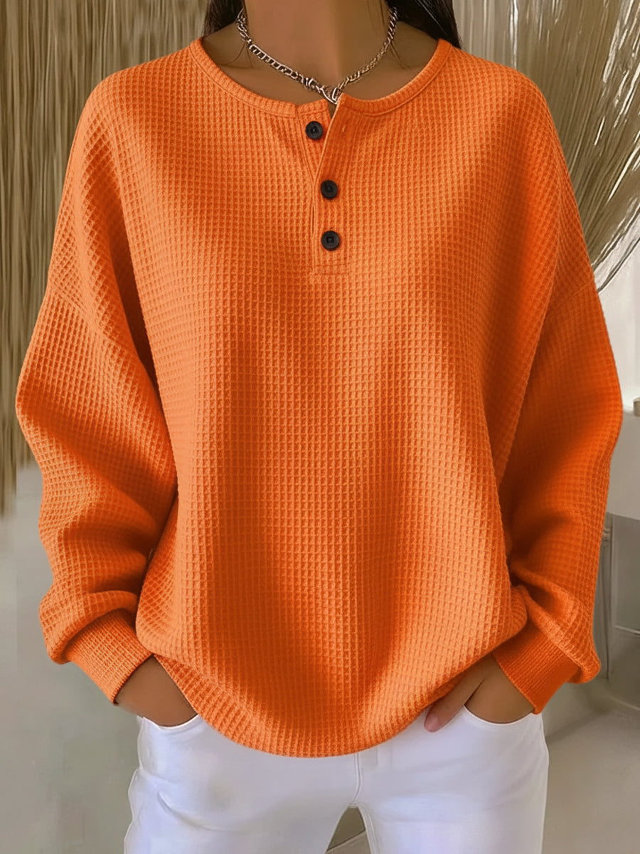 Mirabel™ | Cozy Waffle Henley Sweatshirt
