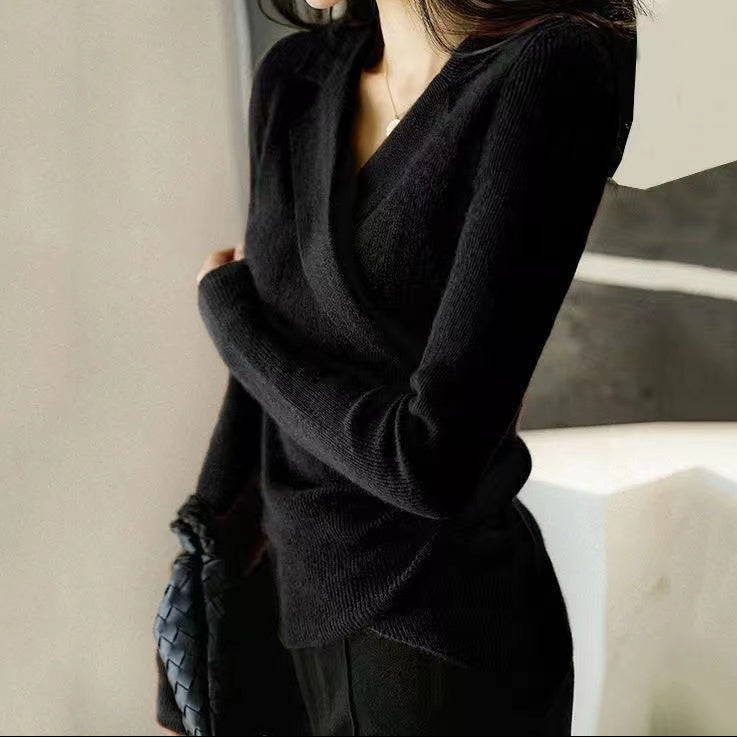 Cleo | Caramel Peter Pan Collar Asymmetric Knit Sweater