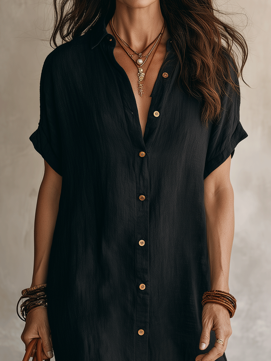 Céleste | Button-Down Linen & Cotton Midi Shirt Dress