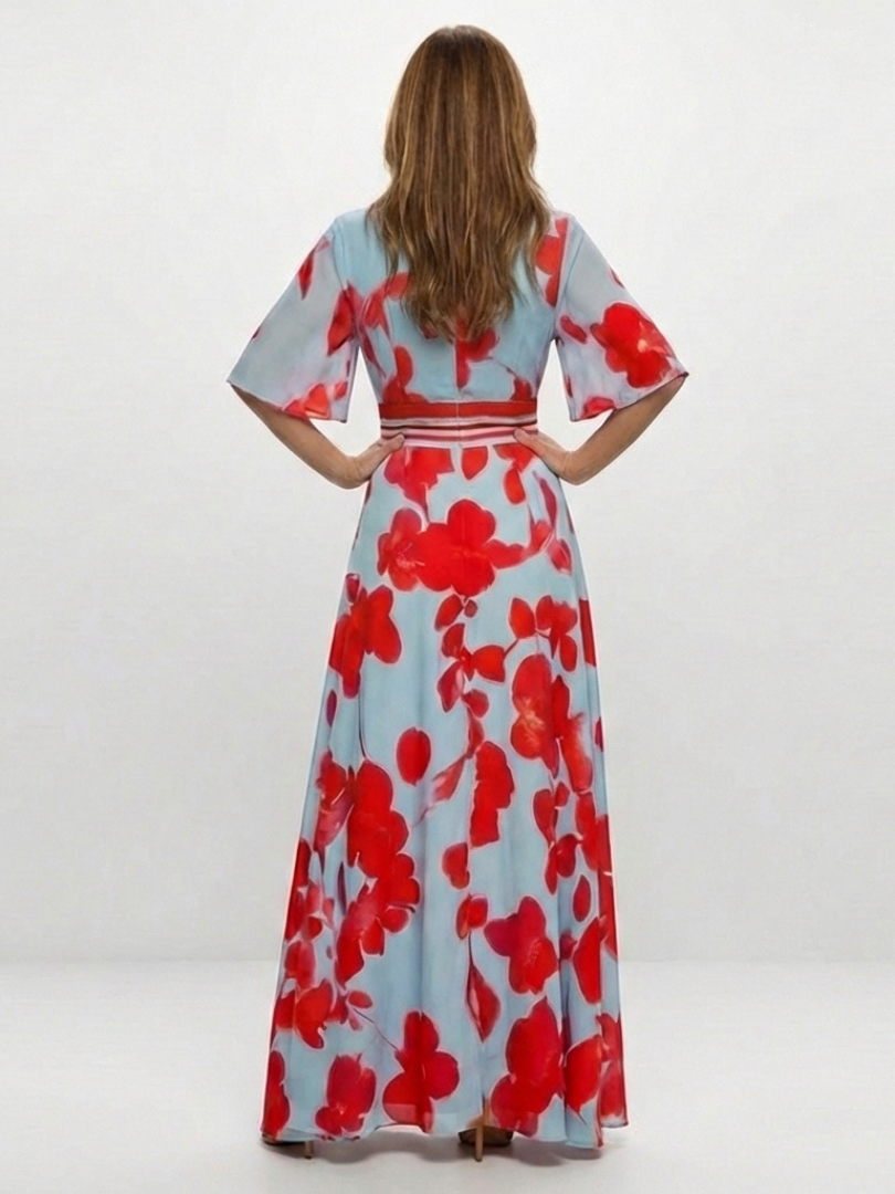 Hayes & Tate™  | V Neck Short Sleeve Floral Maxi Dress