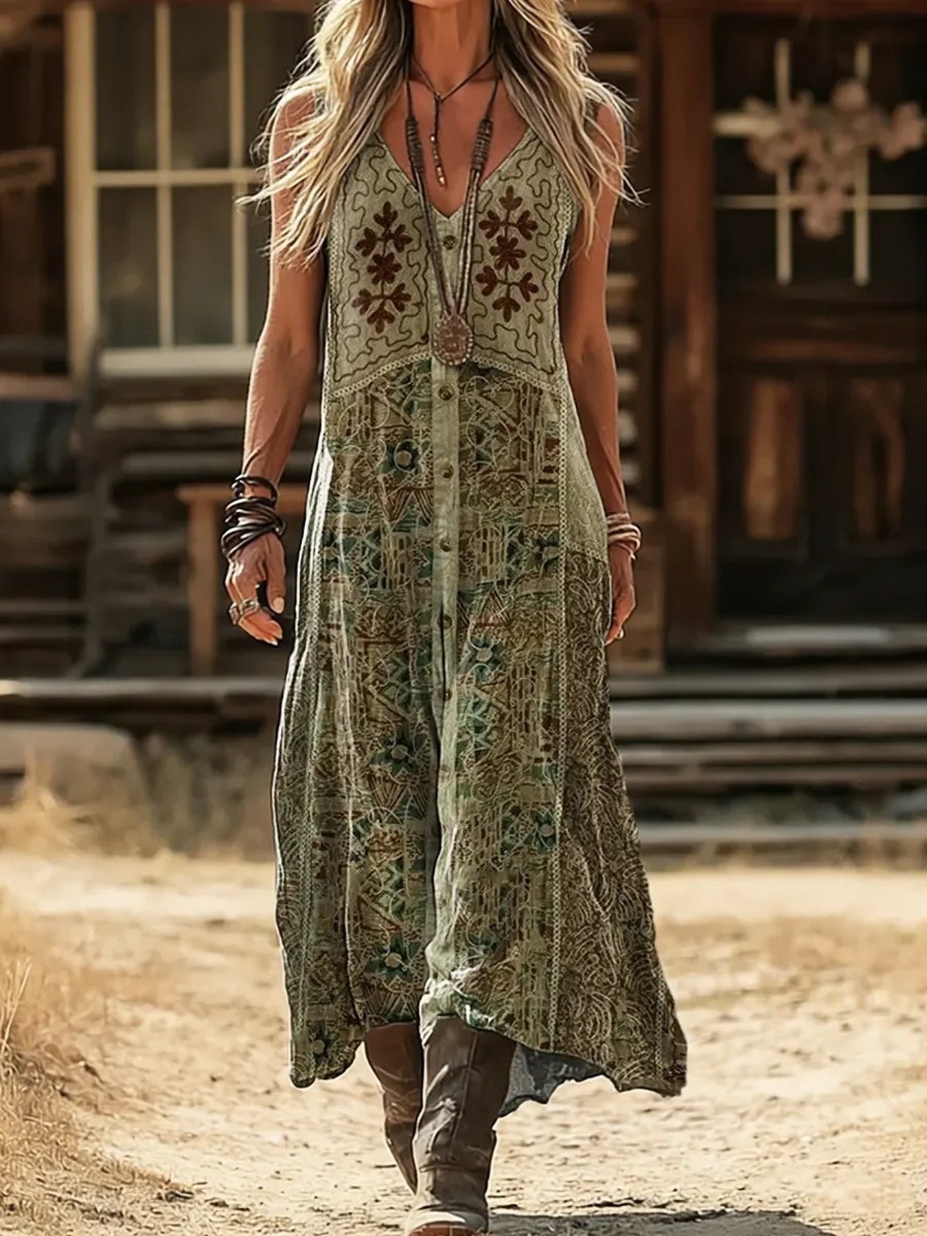 Brenda | Sleeveless Boho Print Dress