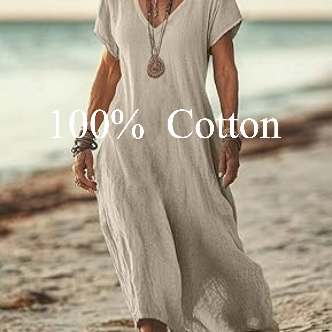 Angela |  100% cotton V-neck Maxi Dress