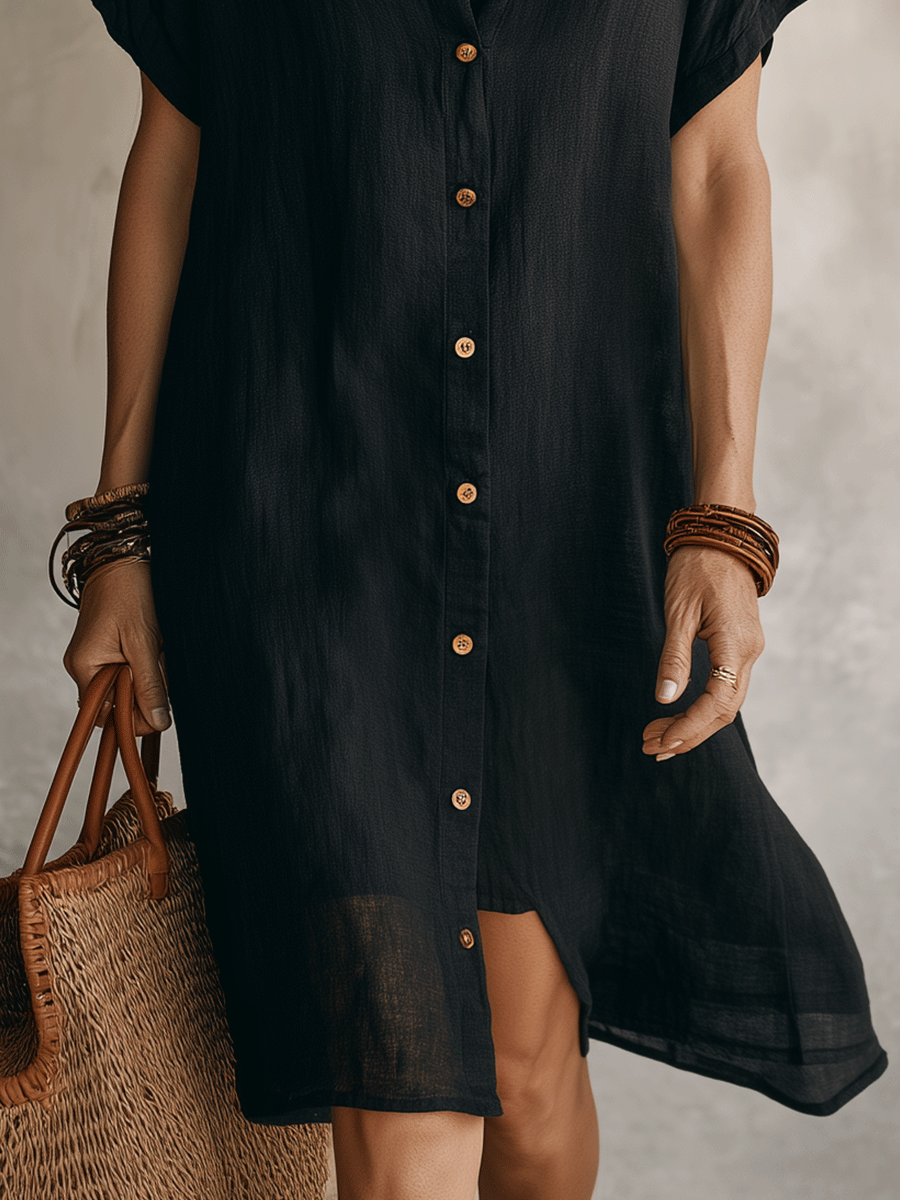 Céleste | Button-Down Linen & Cotton Midi Shirt Dress