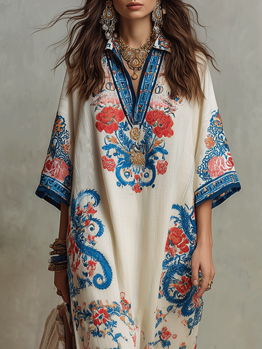 Ava | Floral Paisley Kaftan Midi Dress