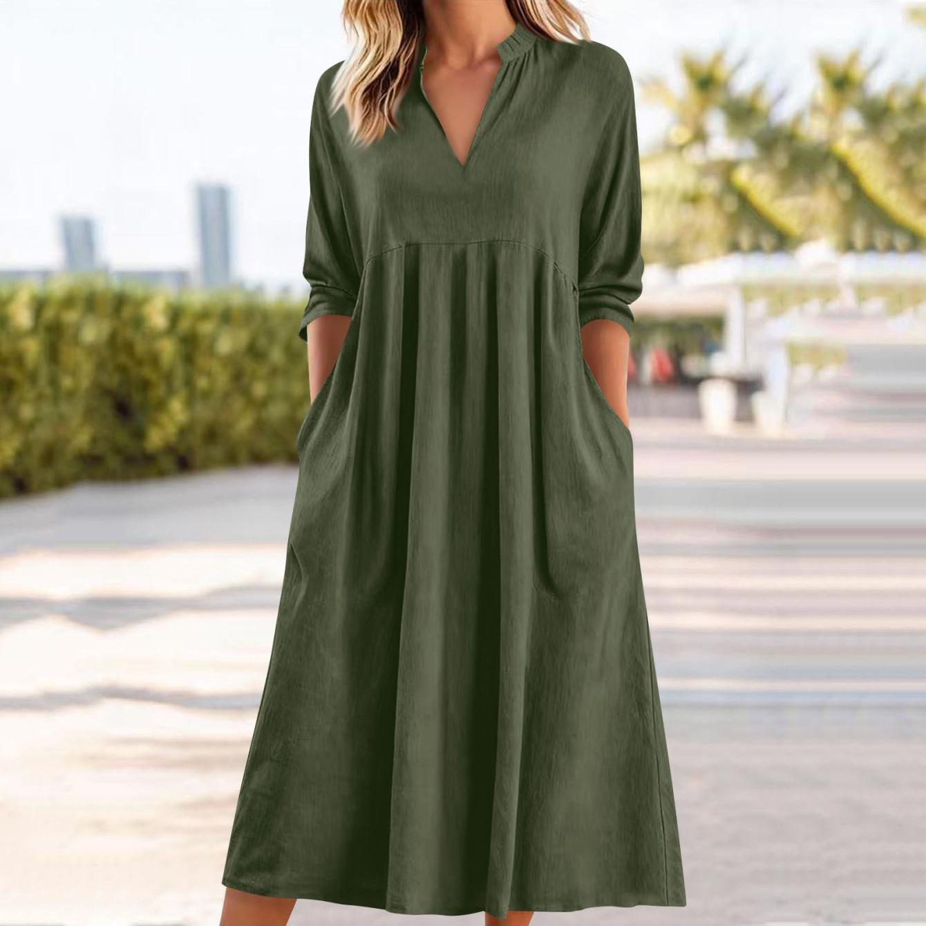 Amber | Elegant Linen Midi Dress with Pockets