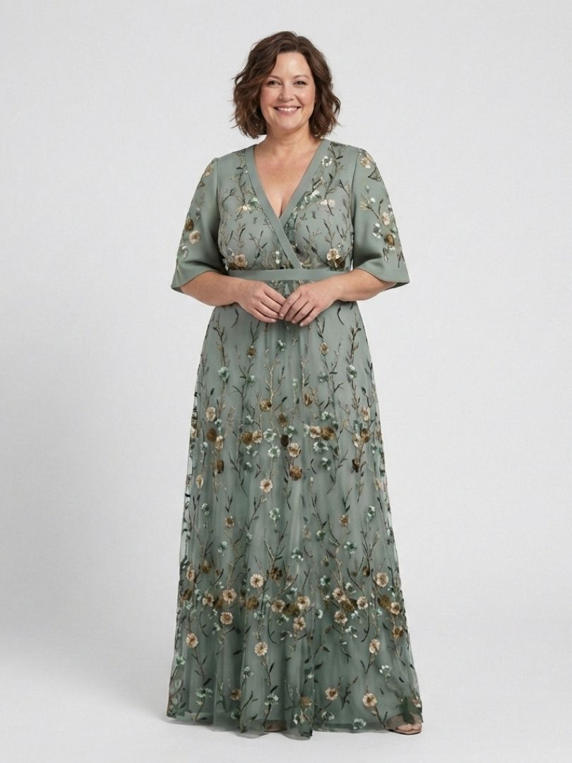 Hayes & Tate™  | Floral V Neck Short Sleeve Maxi Dress