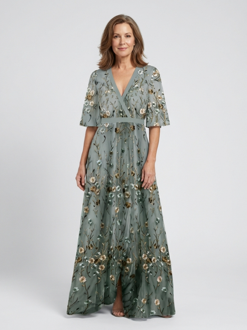 Hayes & Tate™  | Floral V Neck Short Sleeve Maxi Dress