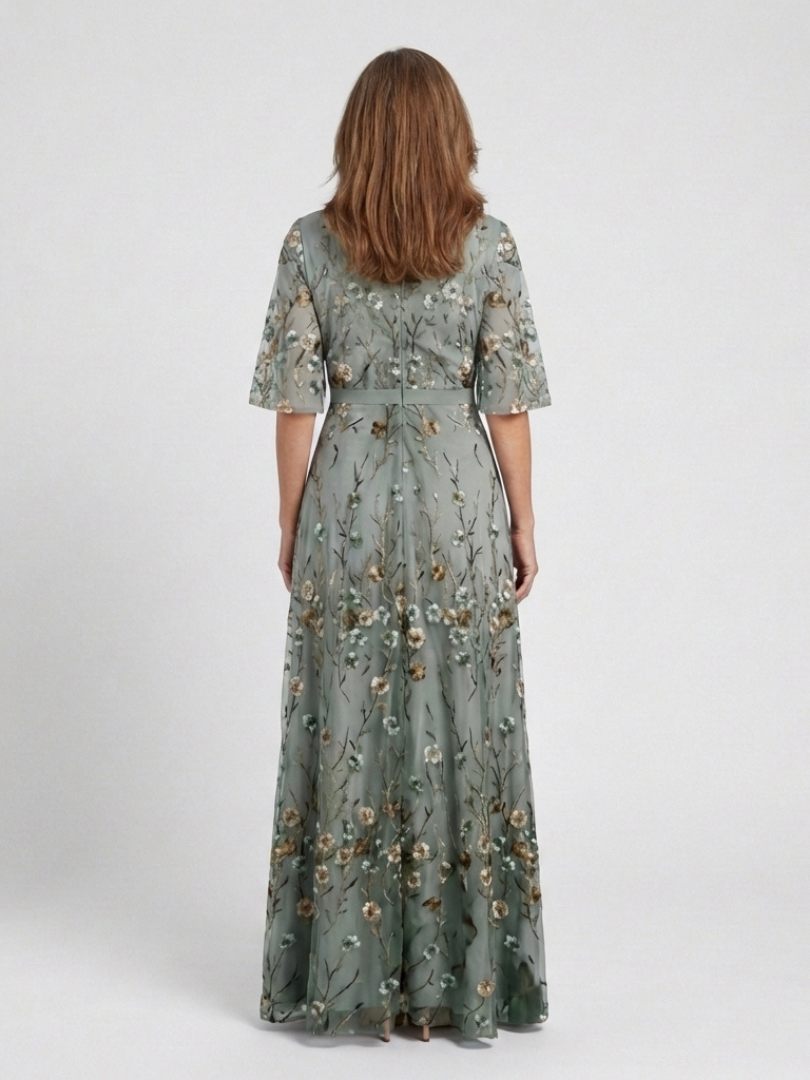 Hayes & Tate™  | Floral V Neck Short Sleeve Maxi Dress