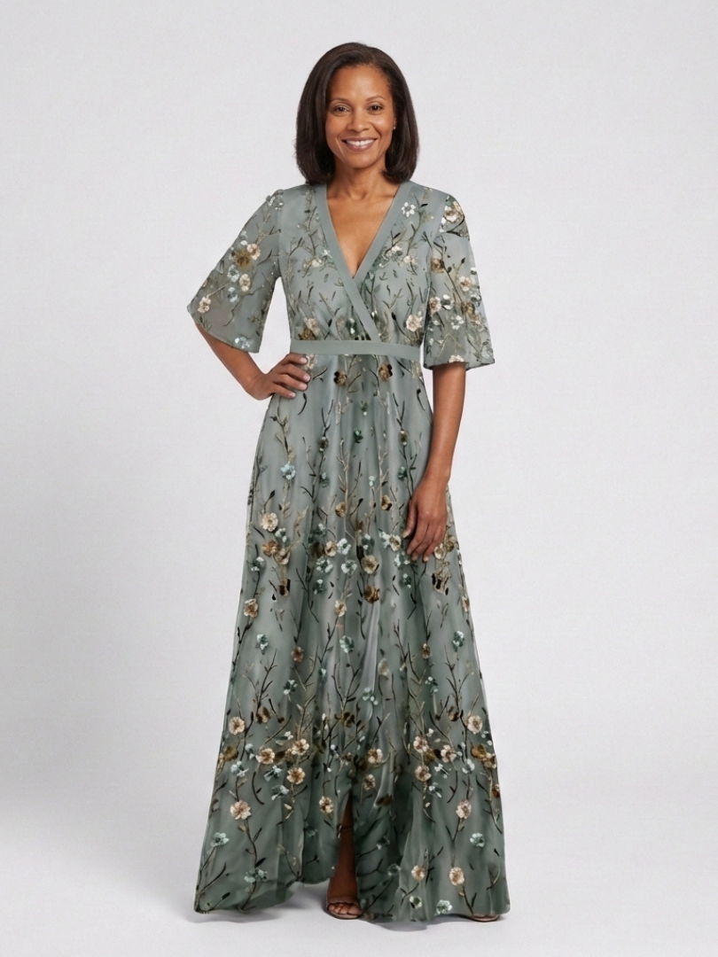 Hayes & Tate™  | Floral V Neck Short Sleeve Maxi Dress