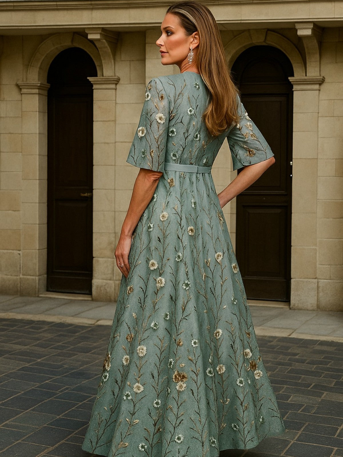 Hazel | Elegant V-Neck Belted Boho Dress