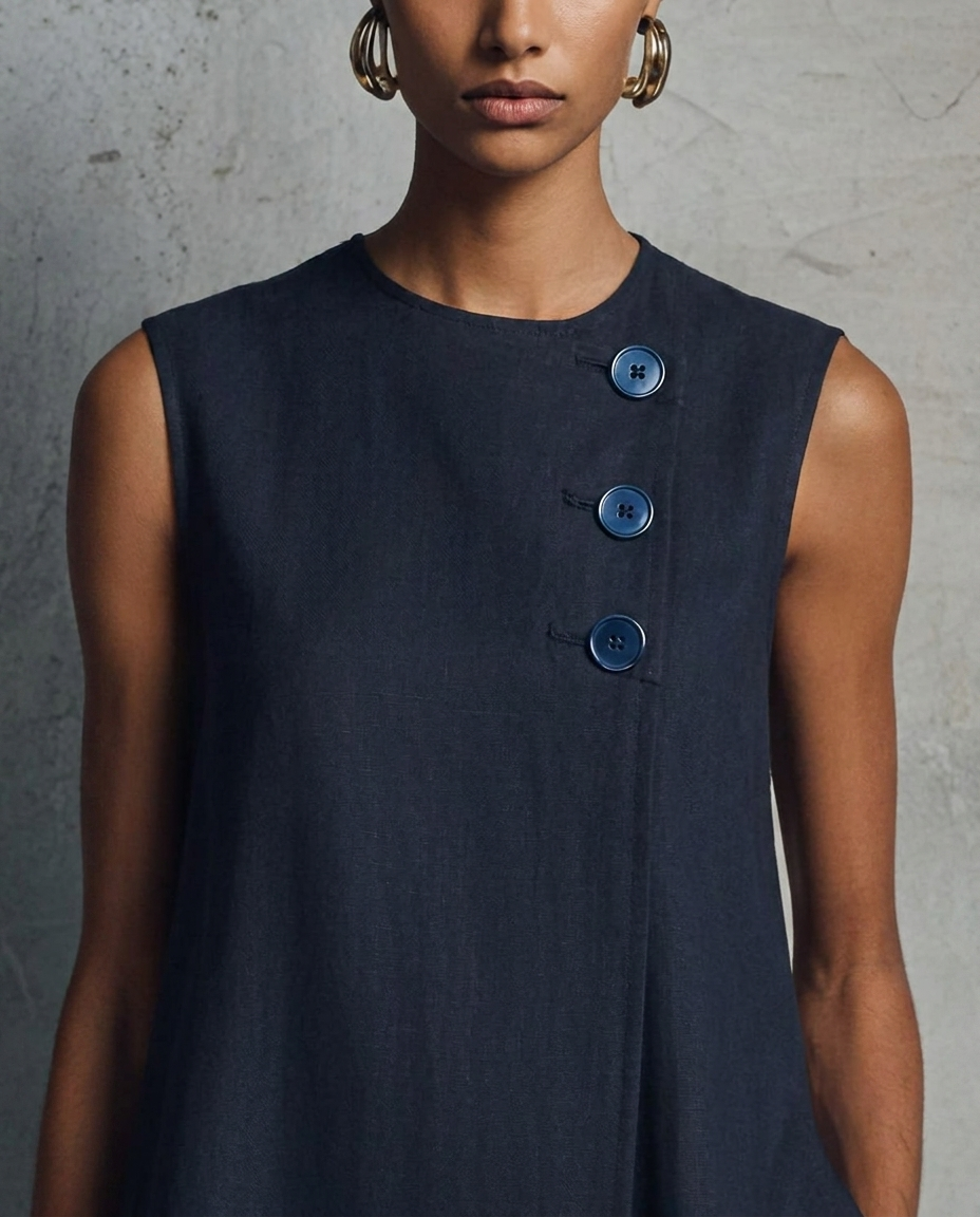 AUBREY | Round Neck Mini Dress with Asymmetric Buttons