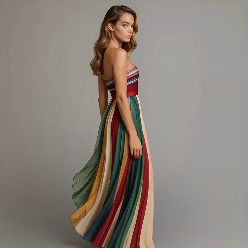 ELVENA™ | Strapless Pleated Maxi Dress
