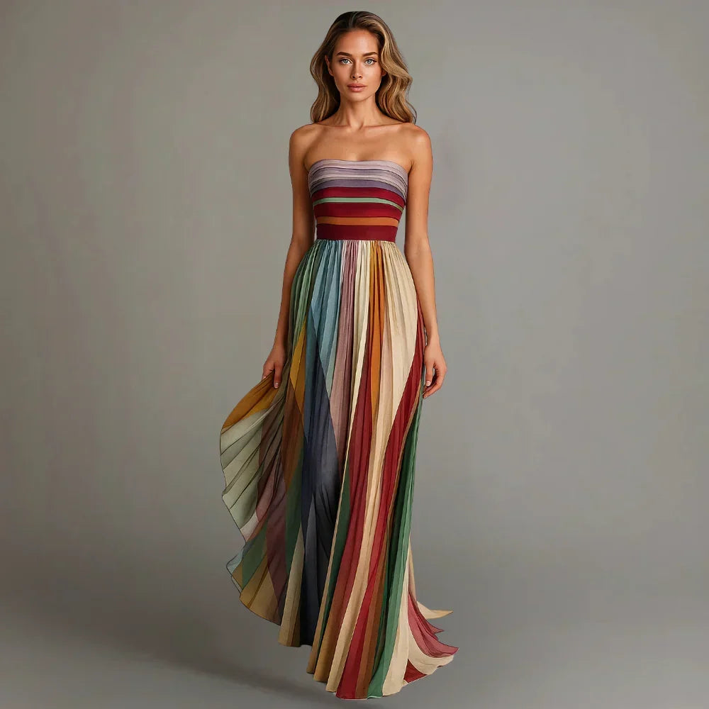 ELVENA™ | Strapless Pleated Maxi Dress