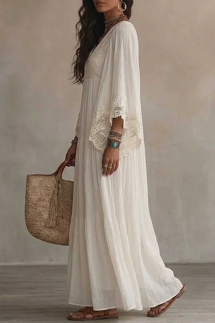Mona | Black V-Neck Maxi Dress with Batwing Sleeves