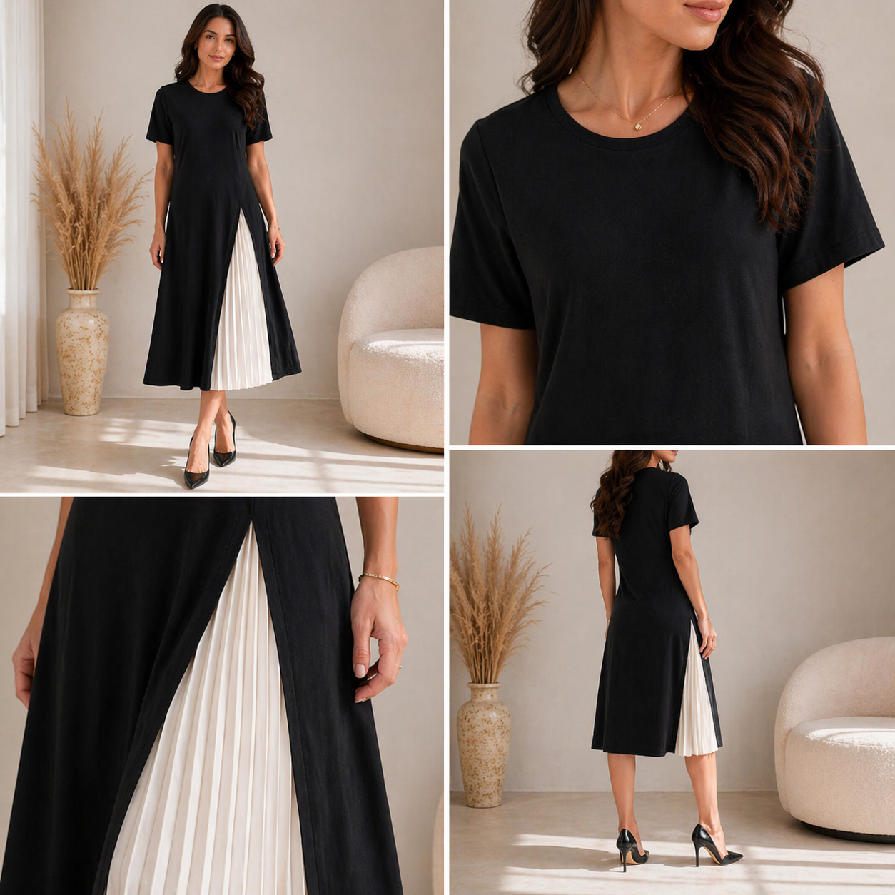 ELVENA™ | Pleated Panel Midi Dress