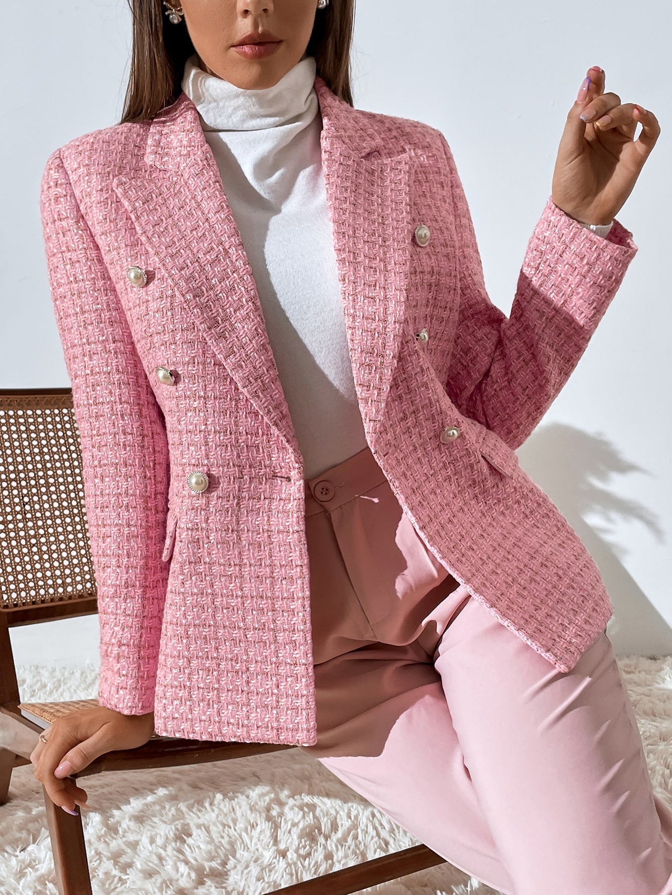 Zia | Tweed Plaid Breasted Blazer