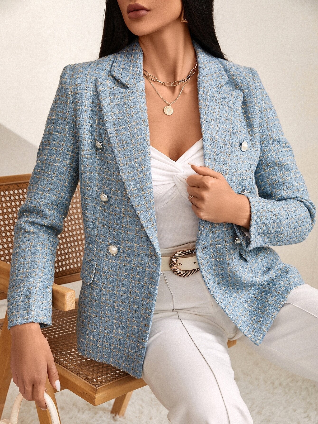 Zia | Tweed Plaid Breasted Blazer