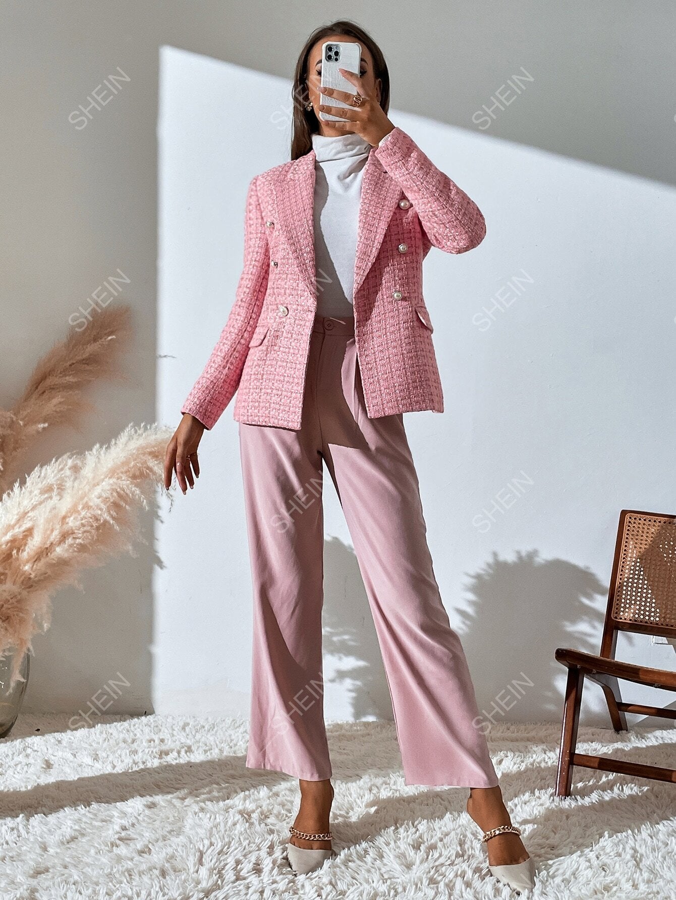 Zia | Tweed Plaid Breasted Blazer