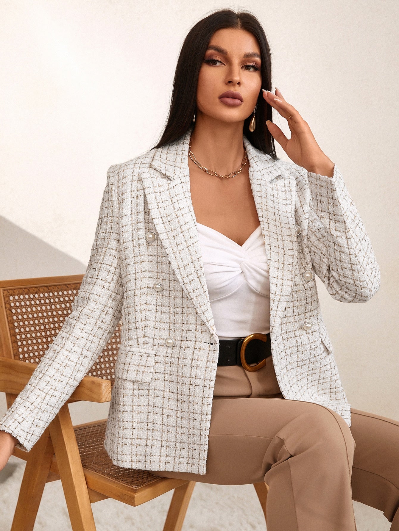 Zia | Tweed Plaid Breasted Blazer